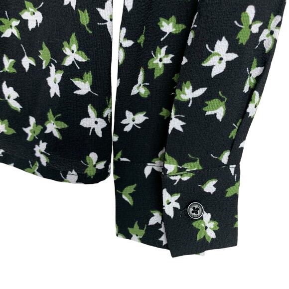 Michael Michael Kors Blouse Faux Wrap Top Black Floral Long Sleeve Women's XXS - Picture 8 of 10